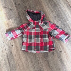 Cherokee Boys Red Gray Plaid Hooded Full Zip Light Jacket Liner 12M EUC